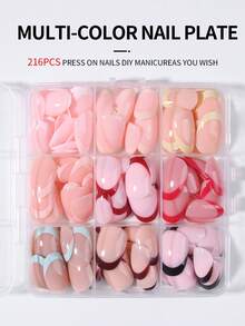 216Pcs/Set(9mixed) Y2K Short Square Colorful French Tips Press On Short Nails With Yellow & Blue & Red & Black & Brown & Pink &Nude Color French Design,Full Fit Acrylic Fake Nails, Contain 1pc Jelly Glue And 1pc Nail File,For Girls Daily Life Use - Multicolor - View 5