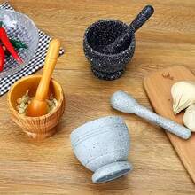 1 Set Of Grinder & Pestle Set - PP Garlic/Pepper/Spice Grinder Bowl - Multi-Functional Kitchen Tool For Seasonings, Grains Spice Grinder - Household Kitchen Gadgets - Black - View 4