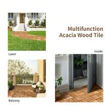 27 Pack 12x12 Inch Natural Acacia Wood Interlocking Patio Deck Tiles Snap Lock No Tool Installation Waterproof Interlock Floor Tile For Balcony Porch Poolside Backyard Outdoor DIY Flooring - 1 - View 12