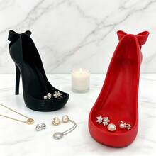High Heel Shoe Jewelry Storage Box, High Heel Shoe Jewelry Storage Rack Decor, Cute Bow Design Ring Holder, Earring Holder And Bracelet Display Tray, Unique Birthday Wedding Anniversary Women's Gift, Bedroom Vanity Tabletop Decorative Jewelry Storage, Ring, Earring And Necklace Storage - Multicolor - View 7