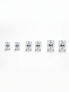 1對時尚極簡 S925 純銀 2CT/4CT/6CT 莫桑石祖母綠切割耳釘 情侶女款珠寶 新娘婚禮日常佩戴週年紀念禮物 - 彩色 - 查看 3