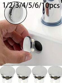 1/2/3/4/5/6/10pcs Plastic Bathroom Kitchen Sink Overflow Cover Ring Replacement Parts, Plated Round Drain Cover, Sink Accessories Overflow Cover Mesh Round Cover Silver Home Bathroom Decor Autumn Decor Back To School Season - Silver - View 2