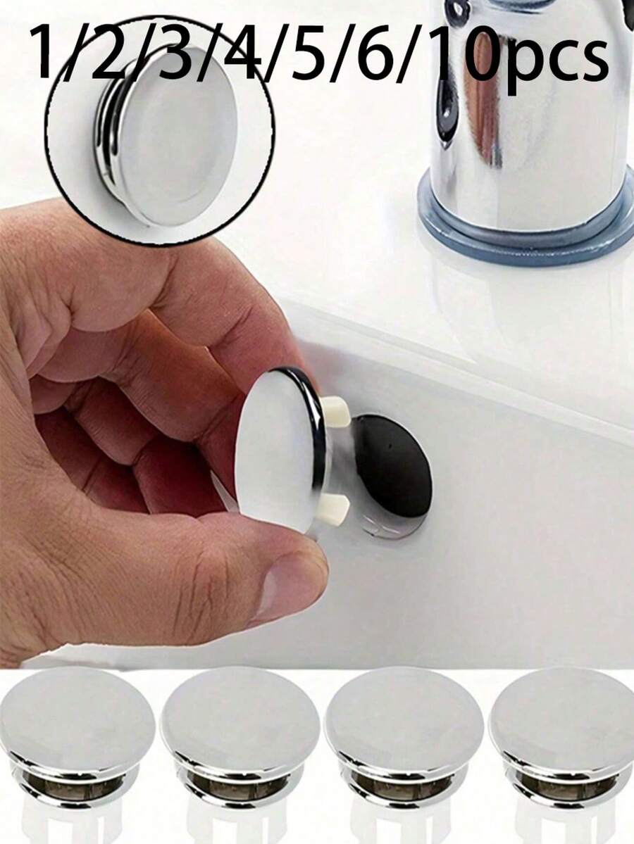 1/2/3/4/5/6/10pcs Plastic Bathroom Kitchen Sink Overflow Cover Ring Replacement Parts, Plated Round Drain Cover, Sink Accessories Overflow Cover Mesh Round Cover Silver Home Bathroom Decor Autumn Decor Back To School Season