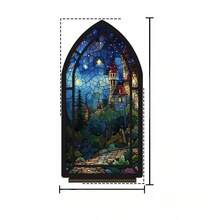 Gothic Stained Glass Fantasy Castle Acrylic Desktop Decor Wooden Starry Sky Bookend House Mori Style Bookshelf Fantasy Enthusiast Gift Decorative Book Room Decor - 1PC - View 14