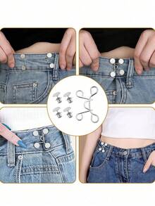 2/4/6/8Sets Nail-Free Metal Jeans Button Snaps Detachable Pants Clips Buttons Pins DIY Waist Tightener Clothing Buckles Sewing Tools - Multicolor - View 12