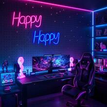 1個 LED 發光字母 Happy 霓虹燈牆面裝飾夜燈 電池/USB供電 遊戲室場景氛圍燈 居家節日派對 仙女燈 臥室裝飾 - Happy霓虹燈 - 查看 8