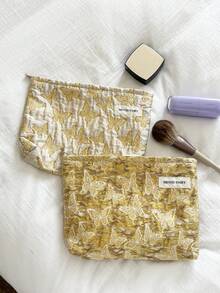 MEYOU FAIRY AGG 金色絲綢蝴蝶款大、小號清新女用化妝包，內襯款便攜旅行盥洗包、手提包，多功能護膚品收納袋、女性衛生棉收納袋，送給媽媽與女友的禮物，學生筆袋 - 彩色 - 查看 4