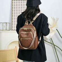 Women's Large Capacity Multi-Pocket Travel Student Casual Backpack, Lightweight Nylon Daily Use Bag - Brown - View 6
