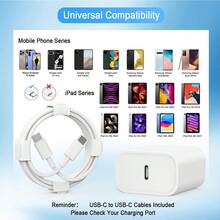 30W 快充套組 USB-C 壁式快充適配器，美國標準充電頭，附 3.3英尺/100公分長充電線，高效數據傳輸數據線 USB-C 轉 Type-C 充電套組，相容於 17/16/15 Pro Max Plus 及其他智慧型手機，旅行便攜充電套組 - 查看 12