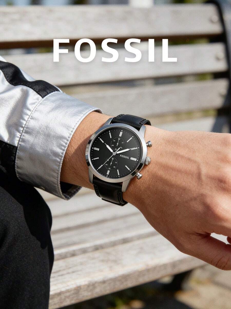 Fossil 男士極簡主義計時碼錶,拋光銀色錶殼黑色錶盤黑色光滑皮革錶帶,都市時尚手錶,適合科技辦公室日常通勤電競派對咖啡廳休閒,送給他的生日畢業喬遷理想禮物 - 黑色 - 查看 1