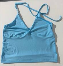 Minimalist Halter Top With V-Neck And Neck Tie - Summer - 淺藍色 - 查看 6