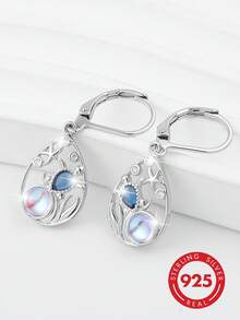 1 Par de Brincos de Prata Esterlina 925 com Tema de Oceano de Verão, com Moonstone Simulado e Cubic Zirconia, Projetado com Tartaruga do Mar e Estrela-do-mar, Adequado para Uso Diário, Viagem, Férias na Praia, Também Ótimo para Presentes de Feriado ou Aniversário - Prata - Visão 6