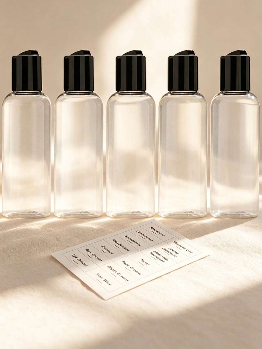 5pcs 100ml TSA Approved Travel Bottles Set, Leakproof Refillable Toiletry Containers With Labels For Shampoo, Lotion, Skincare, Air Travel - Multicolor - View 1