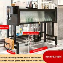LEO IRIS 1 Multi-Tier Dish Drainer For Kitchen Sinks And Countertops-Dust-Proof, Storage, And Dish-Drying Rack; Household Dish And Cutlery Drainer; Black Kitchen Storage Rack - Black - View 2