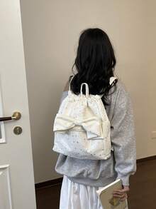Mochila de cordón estilo anime japonés con diseño de estrella linda, estilo ballet, lazo 2K, gran capacidad, mochila de cordón para ir al trabajo, mochila escolar para niña, mochila urbana para exteriores - Blanco - Ver 11