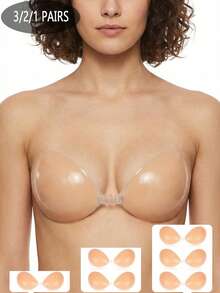 3/2/1 Pasang Bra Silikon Push Up Tak Terlihat, Dapat Digunakan Kembali, Tanpa Tali, Tanpa Punggung, Perekat, Bra Pengangkat Payudara untuk Wanita - Aprikot - View 2