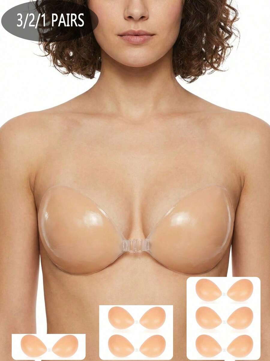 3/2/1 Pasang Bra Silikon Push Up Tak Terlihat, Dapat Digunakan Kembali, Tanpa Tali, Tanpa Punggung, Perekat, Bra Pengangkat Payudara untuk Wanita