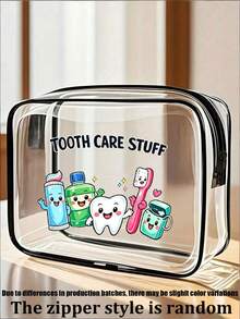 Cartoon Tooth & Dental Care Character Transparent Zipper Toiletry Bag, PVC Makeup Bag, Zipper Sealed PVC Travel Organizer Bag, Cute Style Transparent Storage Pouch, Portable Travel Toiletry & Cosmetic Organizer, Suitable For Dental Care Enthusiasts & Travel Lovers, Perfect For Mothers, Teachers, Friends And Nurses - Multicolor - View 10
