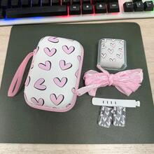 6pcs Colorful Heart/Cow Print Hard Shell Cable Organizer Set, Includes Storage Bag/Charging Case/Cable Clip/Pleated Chiffon Cable/Cable Protector, With Carrying Strap Ultra Portable, Used For CCD, Charger, Data Cable Partitioned Storage, Easy To Find Things When Going Out, No More Messy Bag - Multicolor - View 12