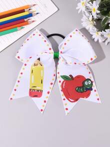 1pc White Back To School Season Girls Pencil Apple Hair Scrunchie, Cute Elastic Hair Band, School Gift, Ponytail Hair Tie, Teen Hair Accessory - White - View 5