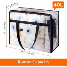 1/4 Blanket Storage Bag, 40L Extra Large Transparent Plastic Storage Bag, Used For Storing Clothes, Quilts, Bedding, Moving Supplies, With Zipper And Reinforced Handles - Multicolor - View 2
