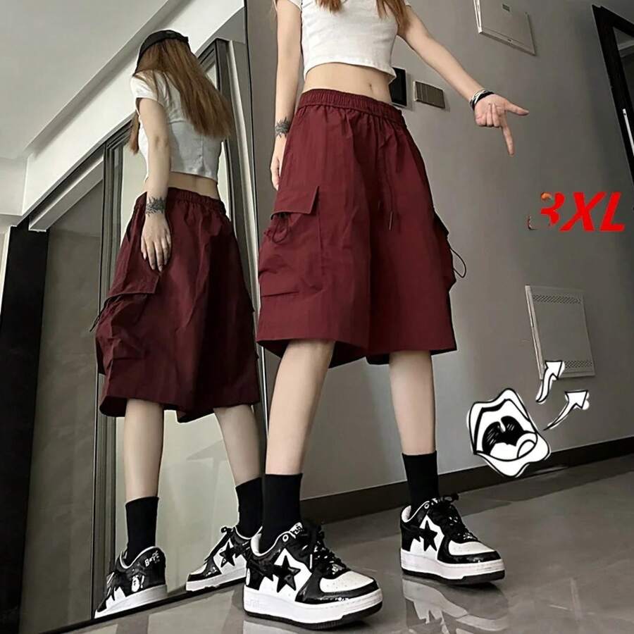 Pantalones Cortos Casuales de Verano para Mujer, Estilo Dulce y Fresco, Finos, de Secado Rápido, Corte , Estilo American... - vino tinto - Ver 1