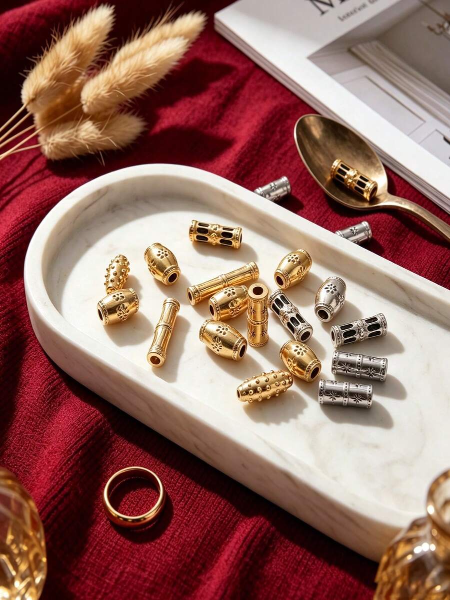 2颗304不锈钢镀18K金管状隔珠,混合款式大孔珠,适用于DIY珠宝制作 - 串珠 - 查看 1