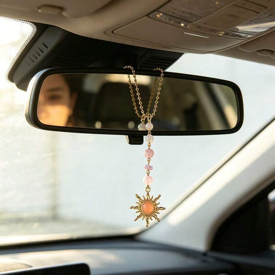 1pc Car Rearview Mirror Hanging Ornament, Sun Crystal Beaded Pendant, Bag & Keychain Decorative Charm - Sun Ornament - View 1