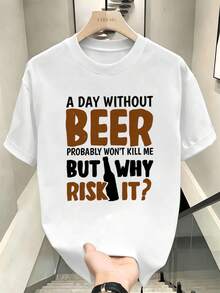Divertente t-shirt grafica per amanti della birra da uomo, in morbido cotone, vestibilità comoda e rilassata, casual, con stampa artistica. - Bianco - Visualizzare 1