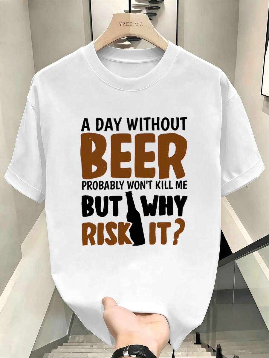 Divertente t-shirt grafica per amanti della birra da uomo, in morbido cotone, vestibilità comoda e rilassata, casual, con stampa artistica. - Bianco - Visualizzare 1