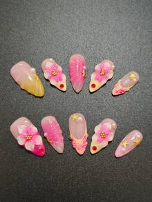 10 Sets Handmade Almond Press On Nails,2.5cm Starfish Faux Pearl French Style Acrylic Fake Nails,Reusable Fashion Nail Stickers Sheets,Exquisite Nail Decor For Women Teens,Valentine Party Festival Daily DIY Nail Art Accessories - Multicolor - View 1