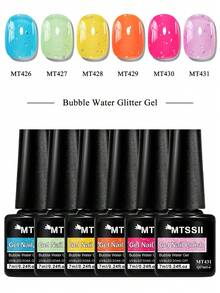 Mtssii 6入 7ml 泡泡水亮片凝膠指甲油套組 夏季半透明果凍 UV/LED 浸泡式凝膠指甲油，閃亮亮片半永久美甲美甲油，適用於居家沙龍，易於塗抹，持久，適合日常與派對穿搭 - 彩色 - 查看 12