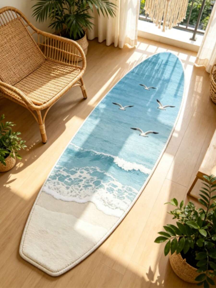 1件海鷗與波浪衝浪板造型裝飾地毯,臥室裝飾,小地毯,地毯,家居裝飾,客廳地毯,客廳小地毯,臥室地毯,客廳家居裝飾,戶外地毯,可水洗地毯 - 多色G - 查看 1