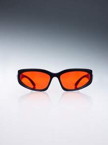 Rollcall 1pc Y2K Black Frame Red Lens Sporty Fashion Glasses - Black - View 1