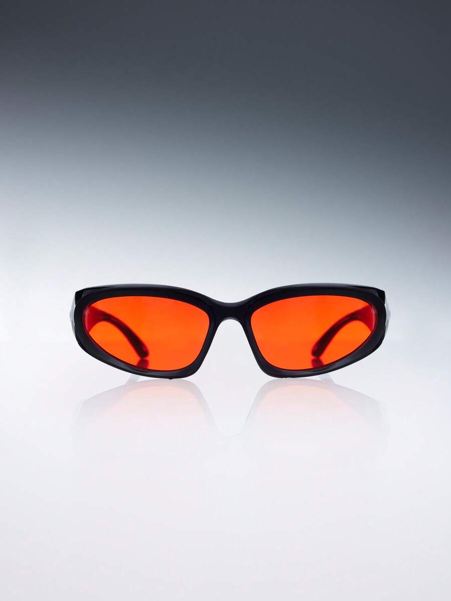 Rollcall 1pc Y2K Black Frame Red Lens Sporty Fashion Glasses - Black - View 1