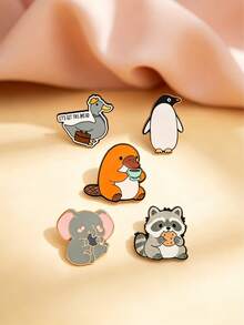 1/5pcs Cartoon Animal Enamel Brooch Platypus Penguin Multiple Styles Metal Pin Decor For Coat Canvas Bag Self-Use Decoration Holiday Gift For Friends Niche Thoughtful Gift - Multicolor - View 5