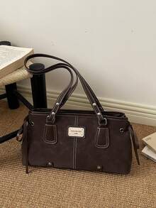 Fashionable Retro Solid Color PU Leather Fabric Large Capacity Versatile Women's Shoulder Bag - Coffee - View 6