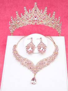 4pcs Women's Wedding & Event Bridal Headpiece Fashion Jewelry Set, Vintage Style Crown Headpiece, Prom Accessories, Prom Jewelry, Goddess Crown, Princess Crown - Multicolor - View 2