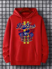 Sudadera con capucha y cordón ajustable para hombre con estampado - Rojo - Ver 1