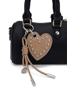 JRESSIAL Punk Heart-Shaped Bag Charm, Casual Fashion Keychain Accessory - Khaki - View 5