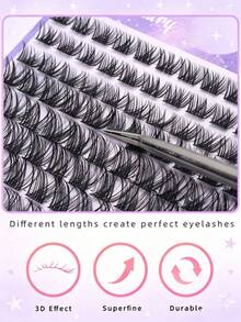 168 Peças Cílios Postiços Naturais Macios e Fofos em Cachos, Comprimento Misto & Naturalmente Encaracolados, Extensões de Cílios Reutilizáveis, Perfeito para DIY em Casa, Uso Diário, Encontros, Festas & Festivais, Presente Ideal para Mulheres - D - Visão 5