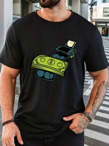 T-shirt décontracté à manches courtes pour hommes avec imprimé graphique de caisse enregistreuse et d'argent, col rond, cadeau de Noël et de vacances pour lui - Noir - Voir 1