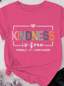 Kindness Is Free - Plus Size Printed T-Shirt - Hot Pink - View 1