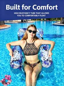 1/2/3pcs Adult Inflatable Pool Lounge Chair, Adult Water Hammock Float, Blue Floral Pattern Inflatable Pool Sofa, Portable Leisure Water Float Mat, Multi-Functional Relaxing Pool Floating Chair, Durable Waterproof Inflatable Floating Lounge Chair, Summer Water Entertainment Accessory, Suitable For Swimming Pool, Beach, Lake, Backyard, Pool Party, Outdoor Vacation, Daily Summer Water Relaxation, For Adult Use - Multiple Styles - View 12