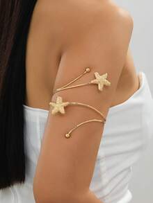 1pc Light Luxury Elegant Summer Beach Vacation Style Gold Starfish Niche Design Women's Arm Cuff - Golden - View 1
