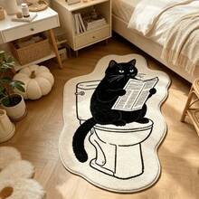 1pc Cat Sitting On Toilet Reading Book Bath Mat, Bathroom Rug, Door Mat, Small Rug, Carpet, Floor Mat, Home Decor, Area Rug, Outdoor Mat, Bedroom Carpet, Washable Rug - Multicolor 3 - View 2