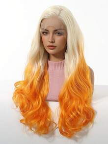 Topshe 26 Inch Ombre Blonde To Orange Wigs For Women, Long Body Wave 13*4 HD Lace Front Synthetic Hair Wig, Heat Resistant, Natural Looking For Cosplay Music Festival Halloween Party Daily Use Y2k, Halloween - Ombre - View 5