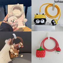 Juego de 4 fundas protectoras de cargador con diseño de dibujos animados lindos, compatible con cabezal de cargador Apple 18/20W, cable de carga, funda protectora de cable de datos, material de PVC suave y duradero, perfecto para la protección y decoración diaria del cable de datos - Multicolor - Ver 2