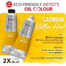 ZenART Oil Paint - Cadmium Yellow Hue 2x 50ml Professional Artist Oil Paint Tubes Rich Pigment, Smooth Texture, Fine Art, Portraits, Landscapes - T - View 3