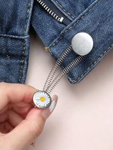 1pc/6pcs/12pcs [Random Style & Color] Denim Jeans Waist Extender Button, No Sewing Required, Spring-Loaded Elastic Waistband Expander Buckle - A - View 1